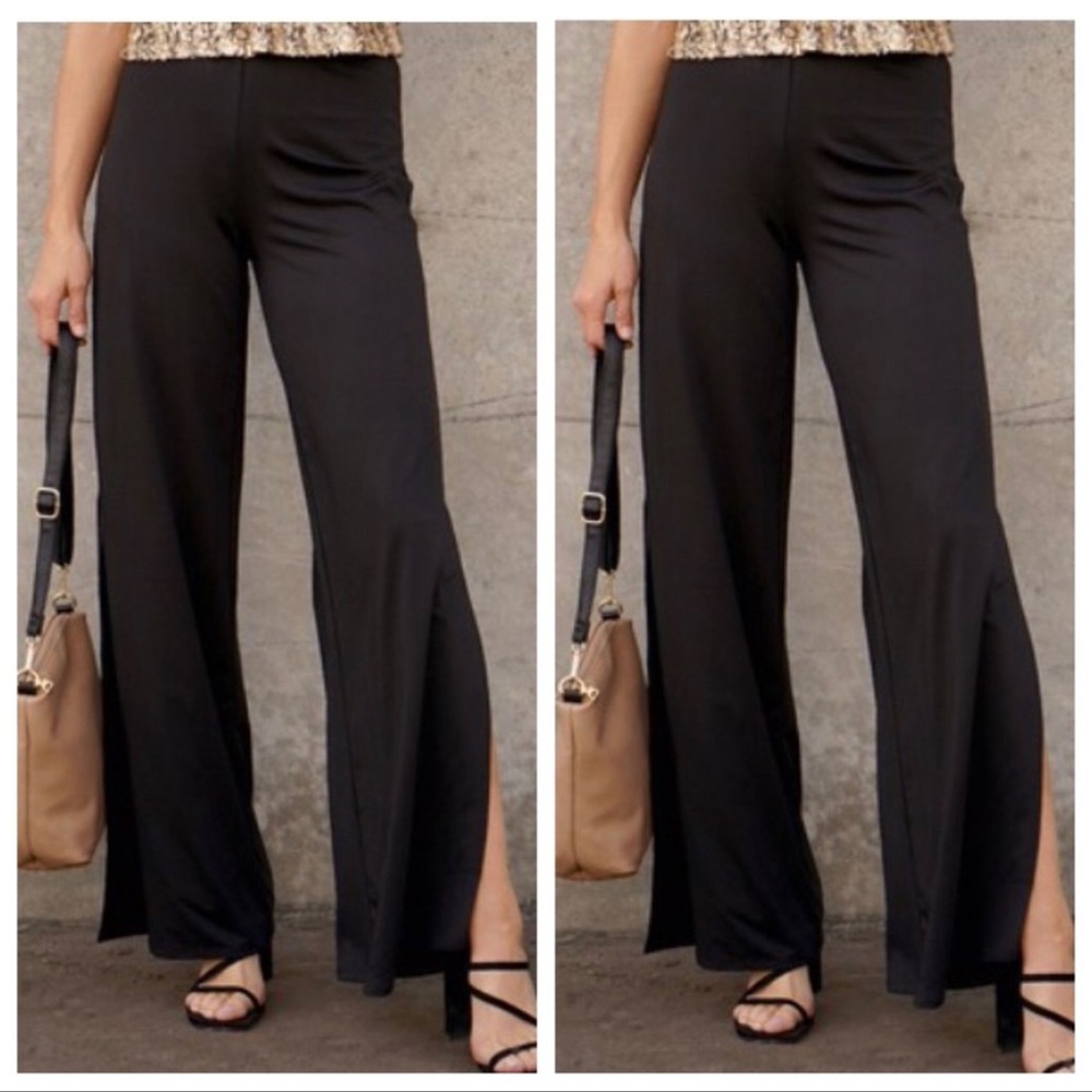 Black Wide Leg Side Slit Pants
